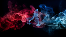 Blue and red smoke mixing together. 