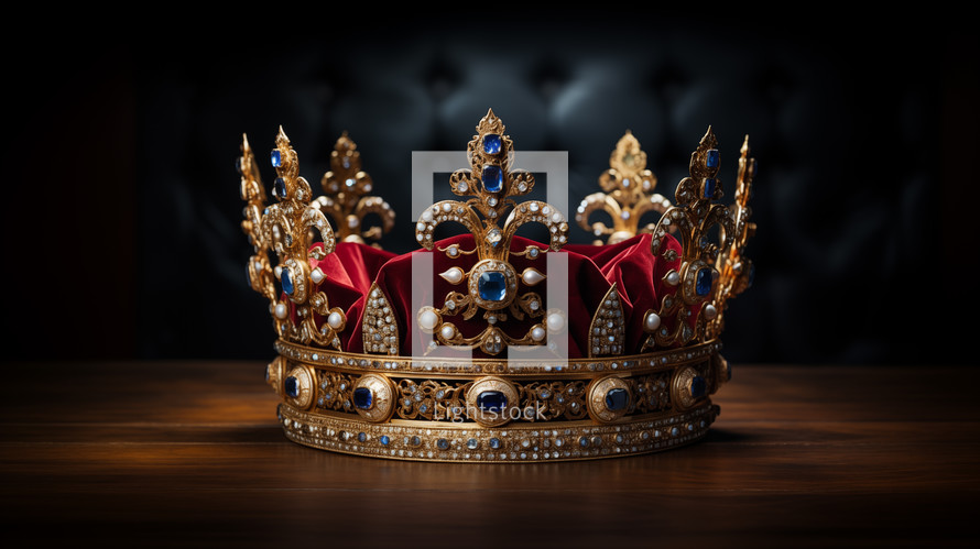Bible times crown with jewels and red cloth.
