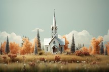 Miniature of church in the forest with filter effect retro vintage style