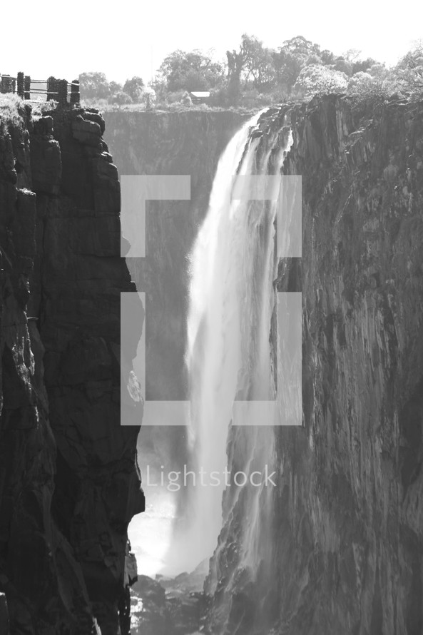 waterfall into a ravine 