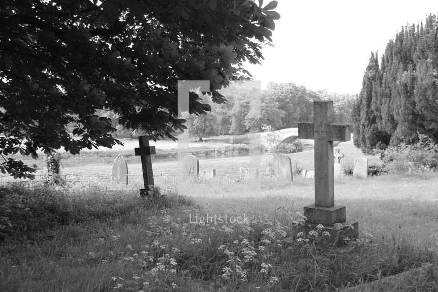 cemetery in black and white 