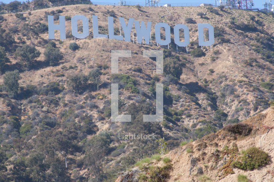 Iconic Hollywood sign in the hill.