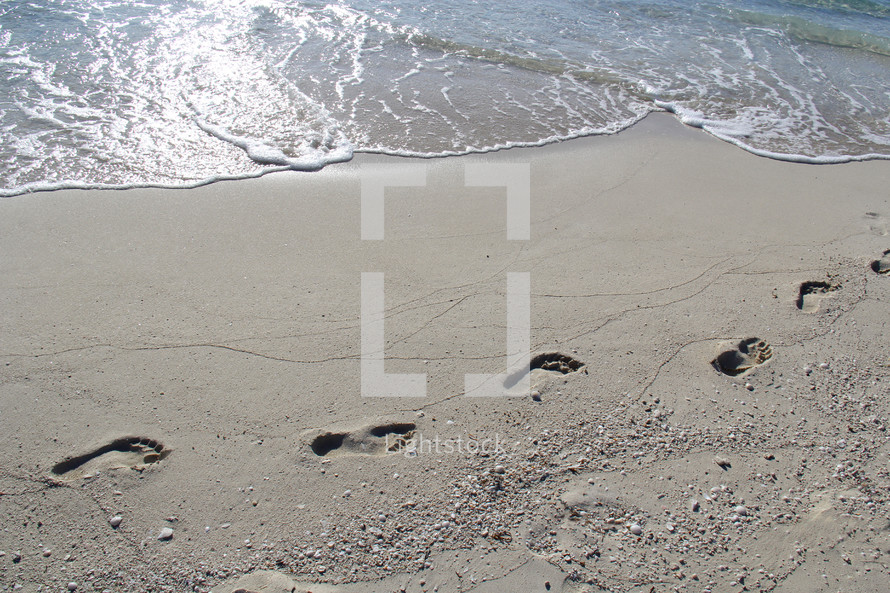 Footprints on a beach 