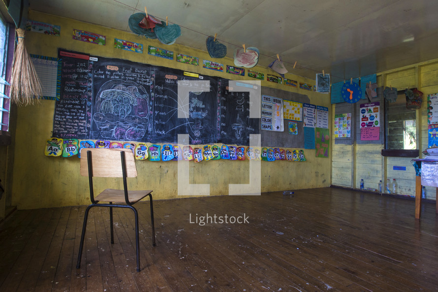 chalkboard in a small tropical island school house