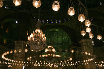 chandeliers inside a mosque 