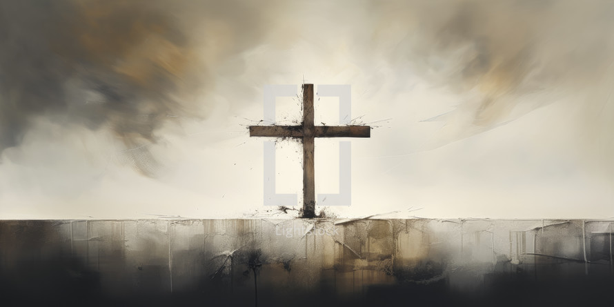 Colorful painting art of an abstract background with cross. Christian illustration.
