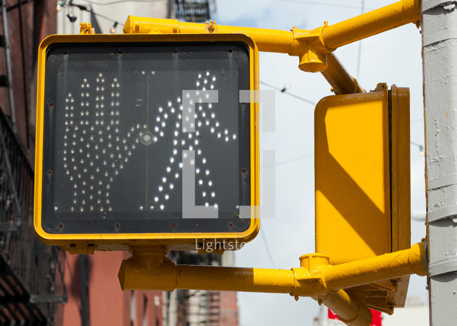 Pedestrian traffic light in New York, it's OK to cross