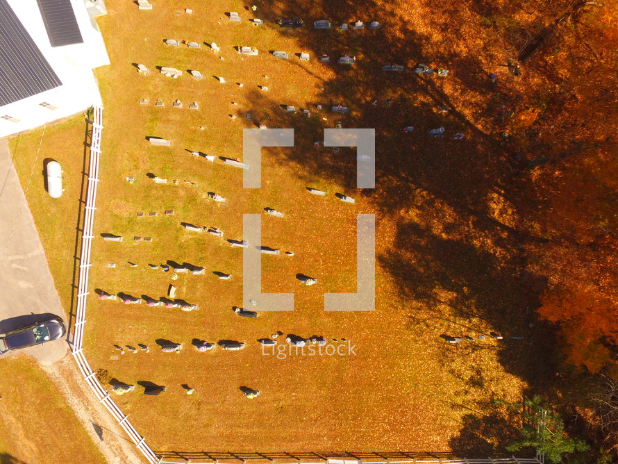 aerial view over a cemetery 