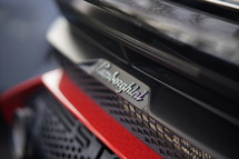 Red Lamborghini logo on car