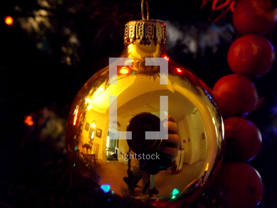 reflection in a Christmas ornament 