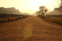 dirt road at sunset in India 