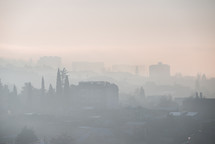 Foggy morning city