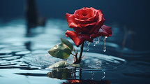 Red rose submerged in water. 