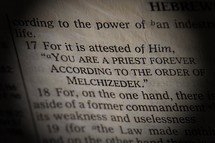 Opened Bible, Hebrews 7:17