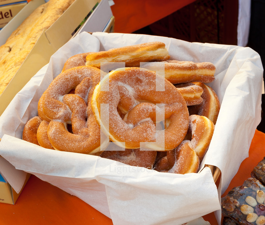 pretzels for sale at a Christmas market 