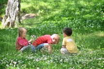 children playing in the grass
