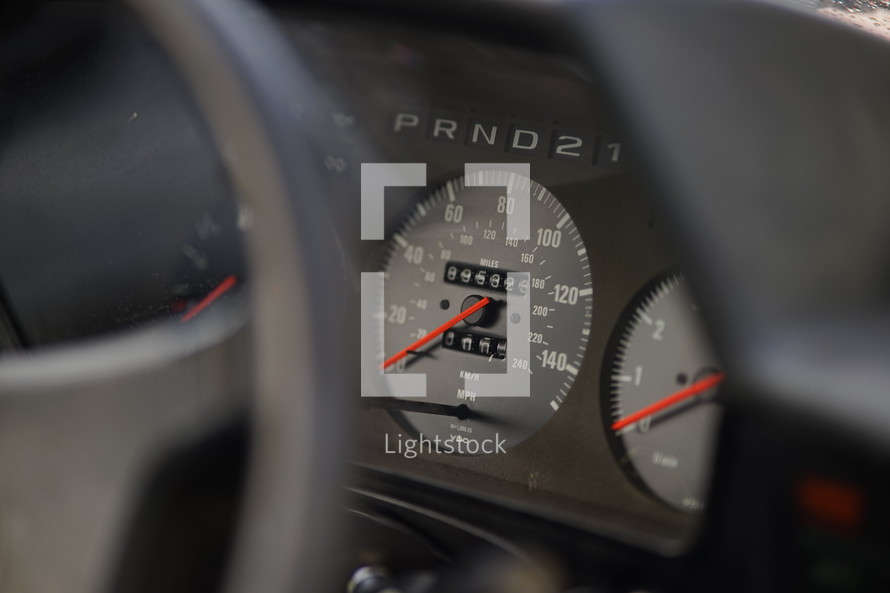 Interior of car - speedometer an odometer