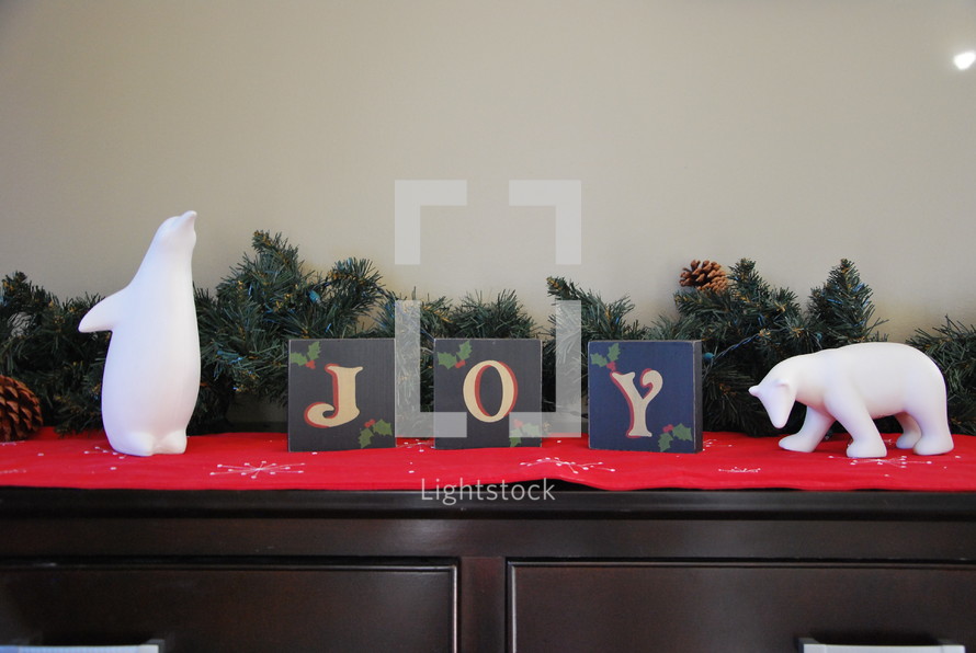 Joy blocks on a side table 