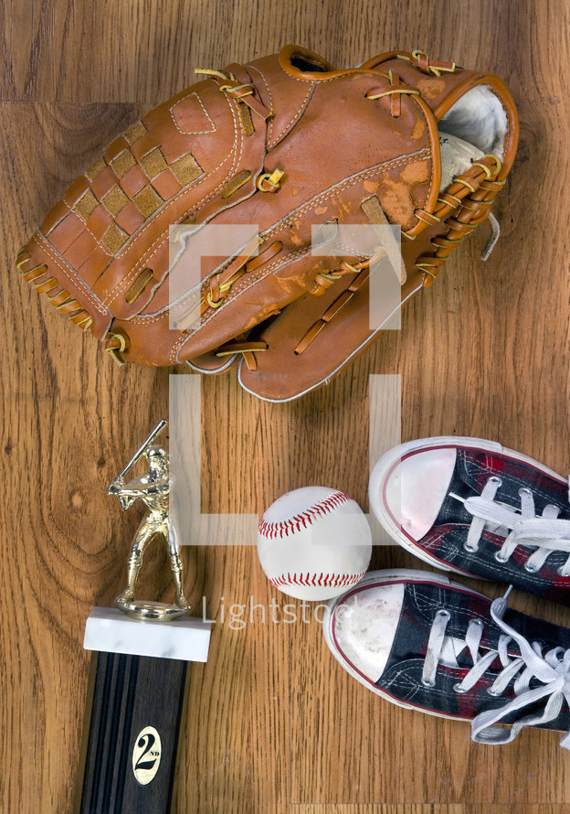 baseball glove, trophy, sneakers, baseball, champions, sports, ball 