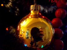 reflection in a Christmas ornament 