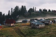 Foggy evening in the mountain village