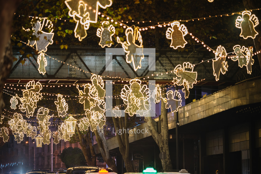 Night street with Christmas decorations