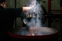 steam and coffee beans 