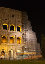 Colosseum by night with restoration works, Rome 2015, Italy.