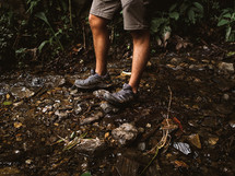 man wearing hiking shoes
