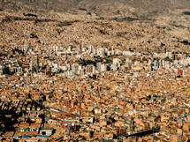 Aerial view of a densely populated South American city.