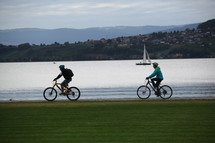 afternoon bike ride around a lake shore 