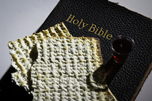 Communion elements sitting on top of closed bible