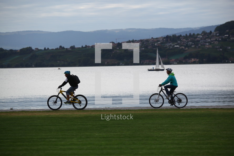 afternoon bike ride around a lake shore 