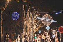 Illuminated Christmas decorations and trees
