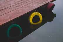 Colored tires on the water