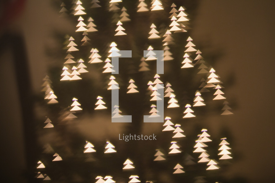tree shaped bokeh white lights on a Christmas tree 