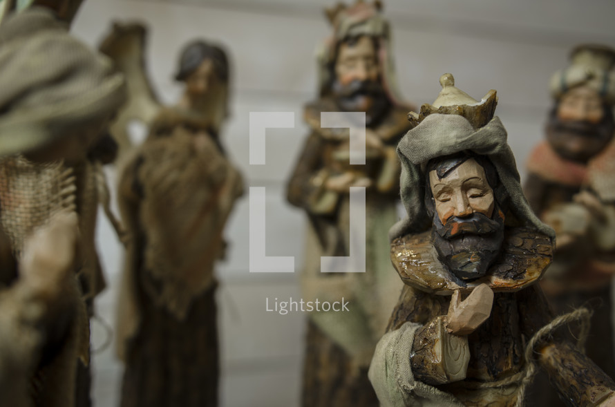 wise men and Mary figurines in a Nativity scene 