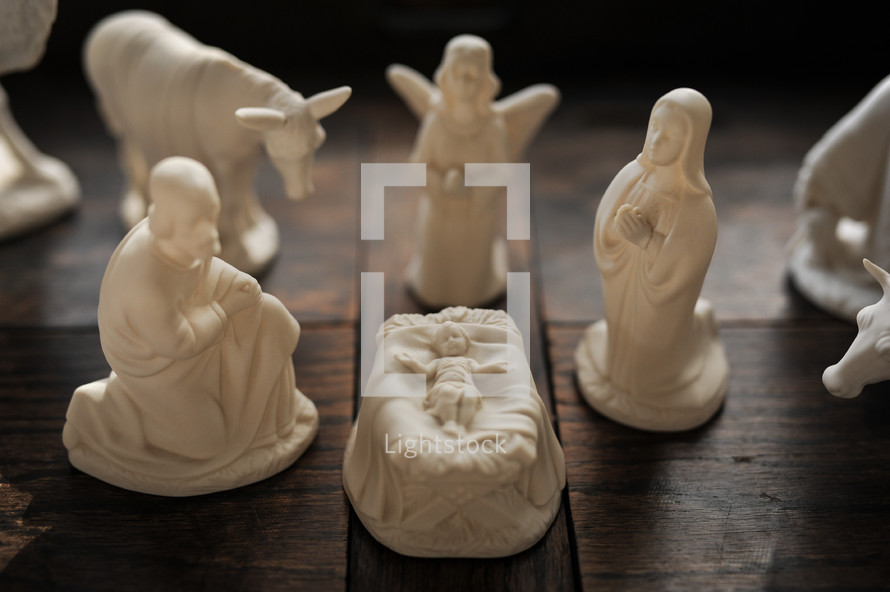 a white porcelain nativity scene 