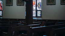 pews in an empty church 