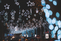 Star-shape Christmas decorations in the night street