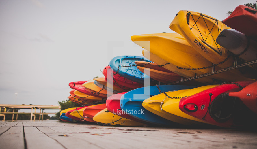 canoes and kayaks at the dock 