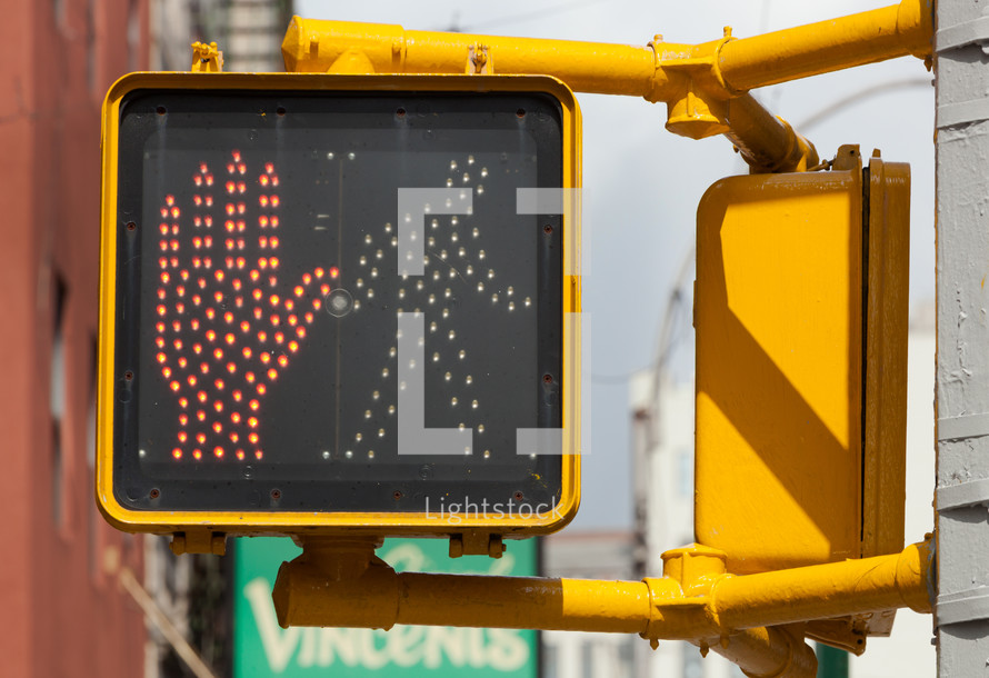 Don't walk, new york traffic light. pedestrian stop sign.