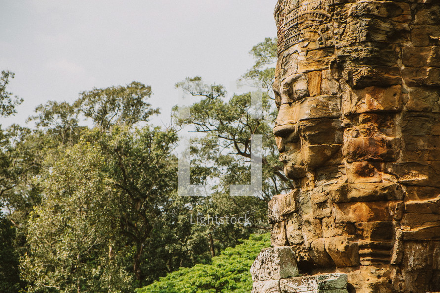 wall of temple ruins in Cambodia 