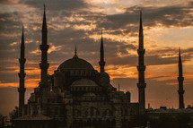 A mosque a sunset. 