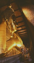 A gold buddha statue. 