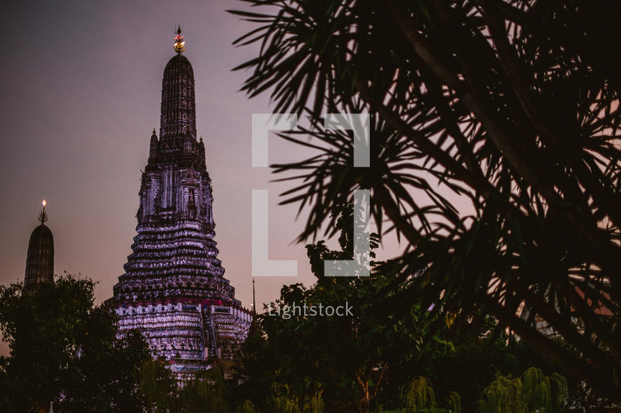 temple tower at dusk in Thailand 