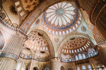 A domed ceiling in a mosque in Turkey. 