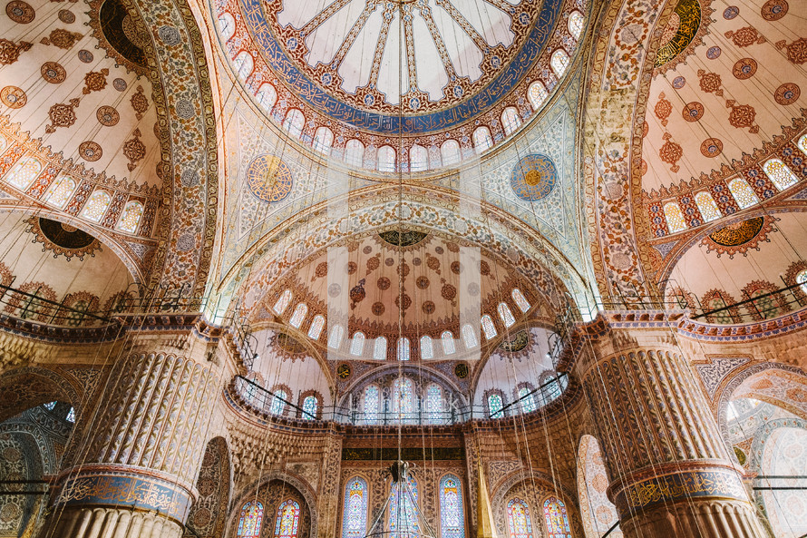 Interior of a Domed ceiling in a mosque. 
