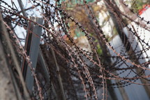 barbed wire around a political torture centre
