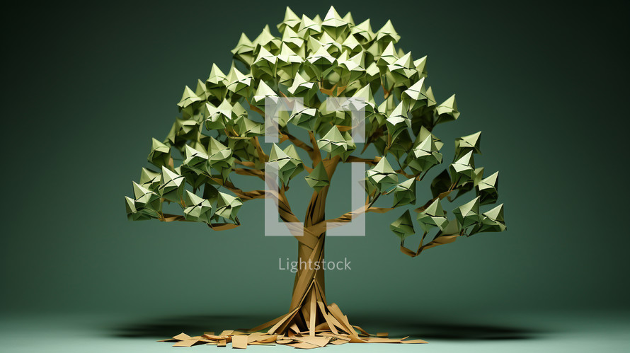 Origami tree on an isolated background.